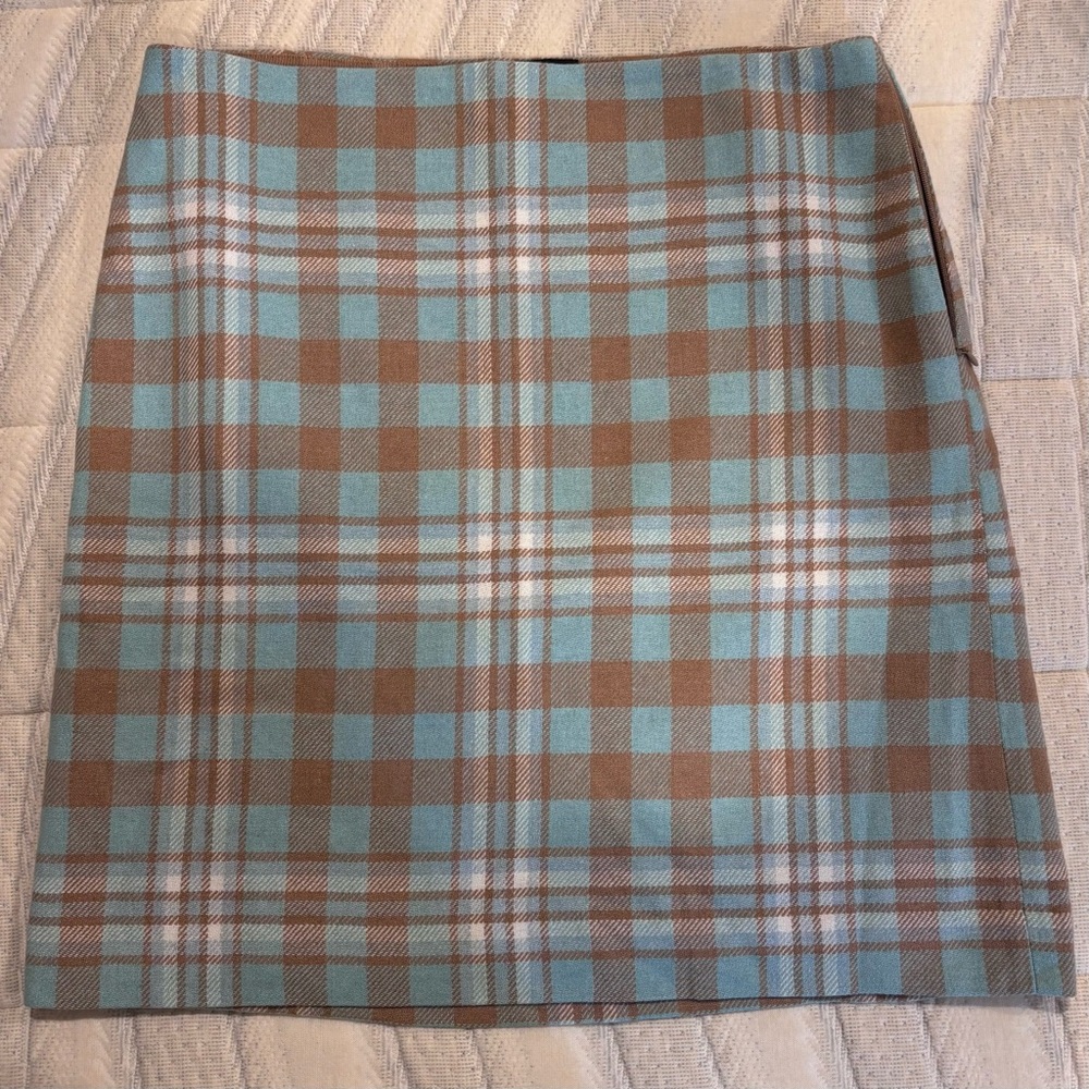 Talbots Petite Multi Charming A-Line Pencil Skirt Lt Blue, Tan Plaid, 6p